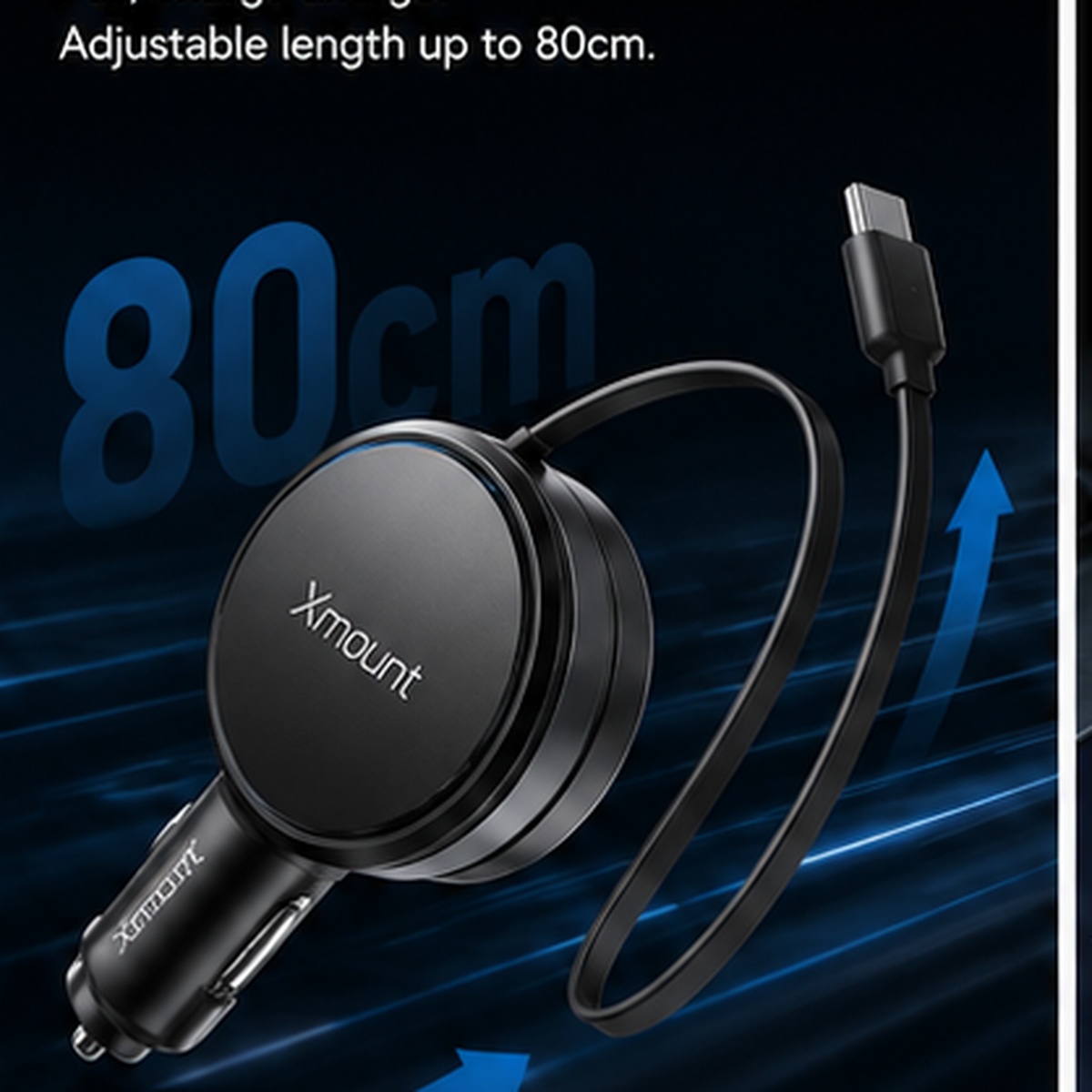 Xmount Retractable Fast Car Charger – Dual Cable Quick Charging