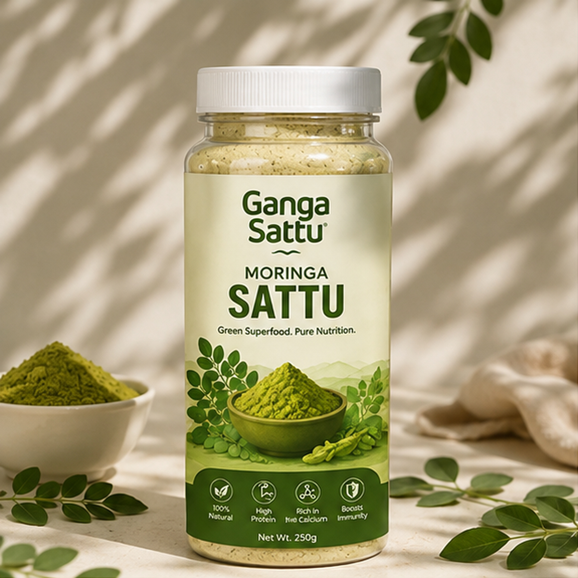 Ganga Sattu™ Moringa Sattu | Plant-Based Green Superfood | High Protein & Rich in Calcium | 100% Natural | 250g
